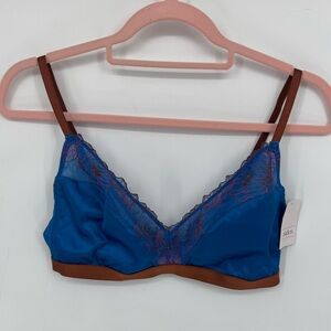 Auden Women's Blue, Pink & Brown Lace Bralette NWT Size Large